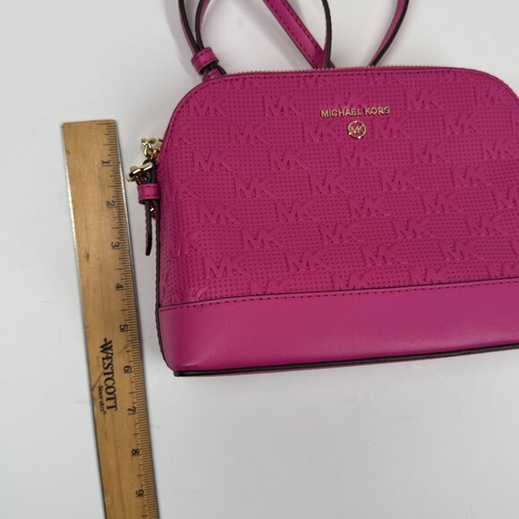Michael Kors Jet Set Charm Dome Crossbody Pink Embossed Logo Gold Hardware NWT - Picture 6 of 8